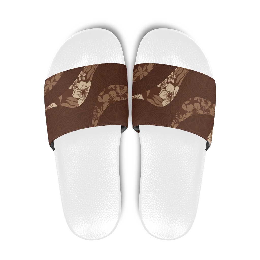 Aloha Hawaii Floral Tapa Slide Sandals Patchwork Mocha - Polynesian Pride