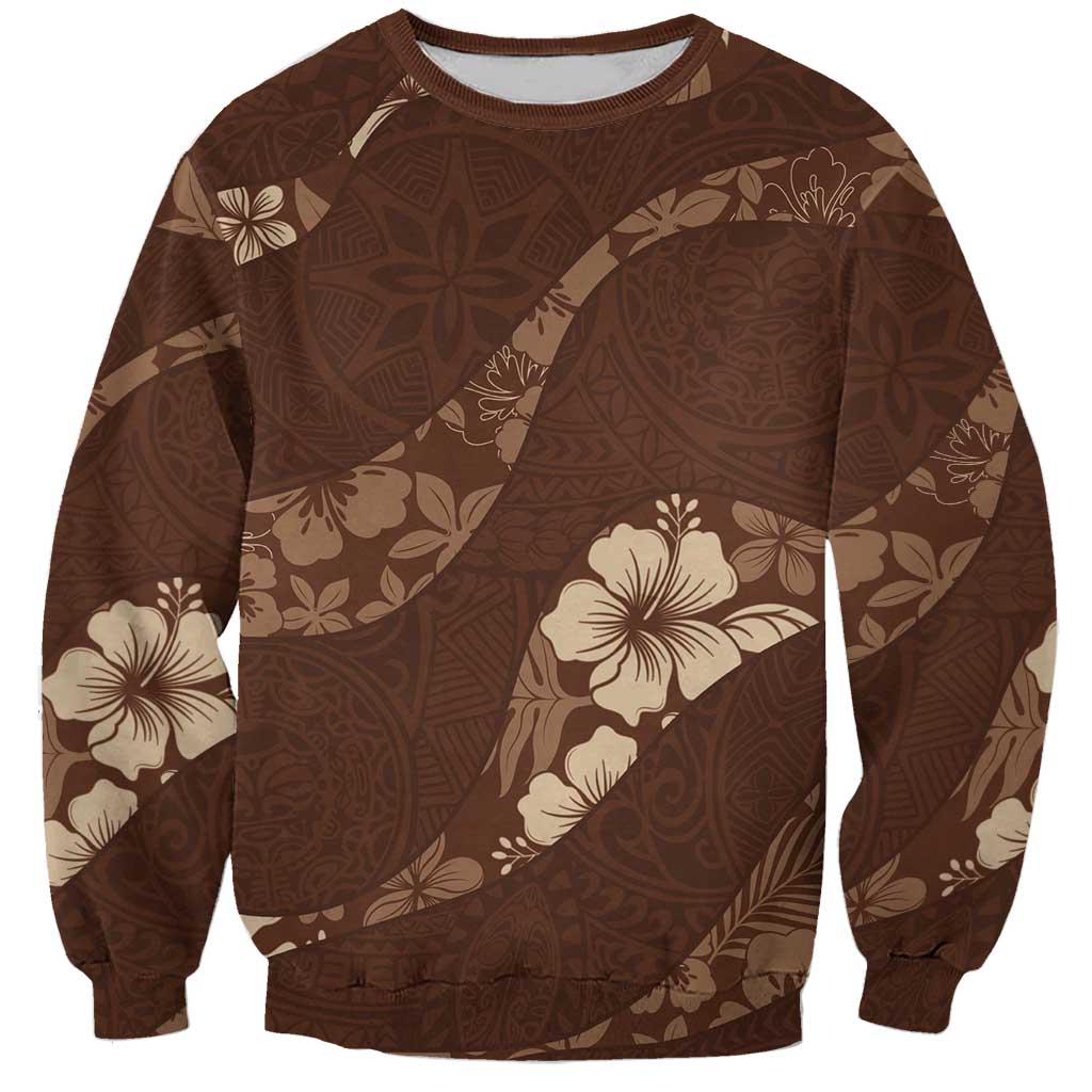 Aloha Hawaii Floral Tapa Sweatshirt Patchwork Mocha - Polynesian Pride