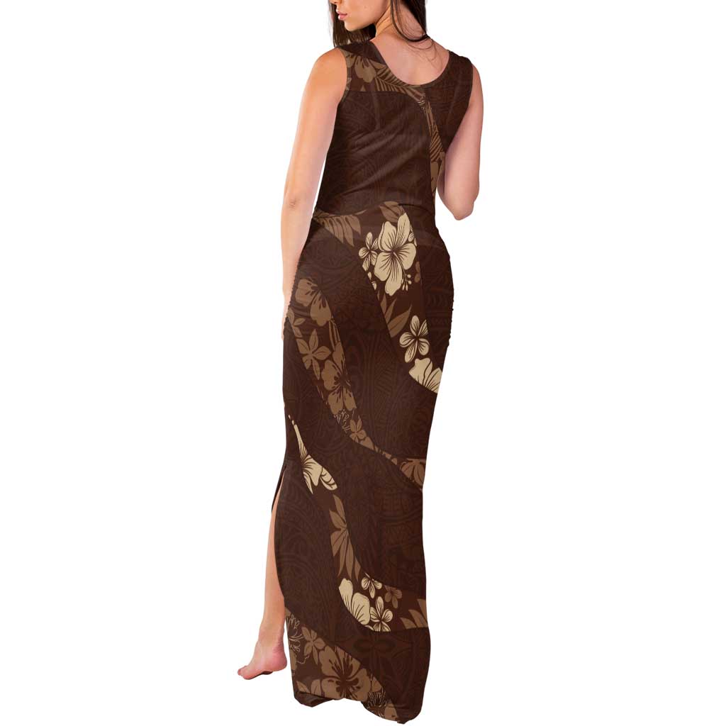 Aloha Hawaii Floral Tapa Tank Maxi Dress Patchwork Mocha - Polynesian Pride