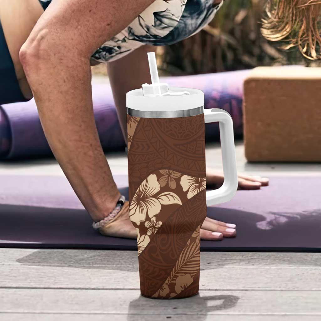 Aloha Hawaii Floral Tapa Tumbler With Handle Patchwork Mocha - Polynesian Pride
