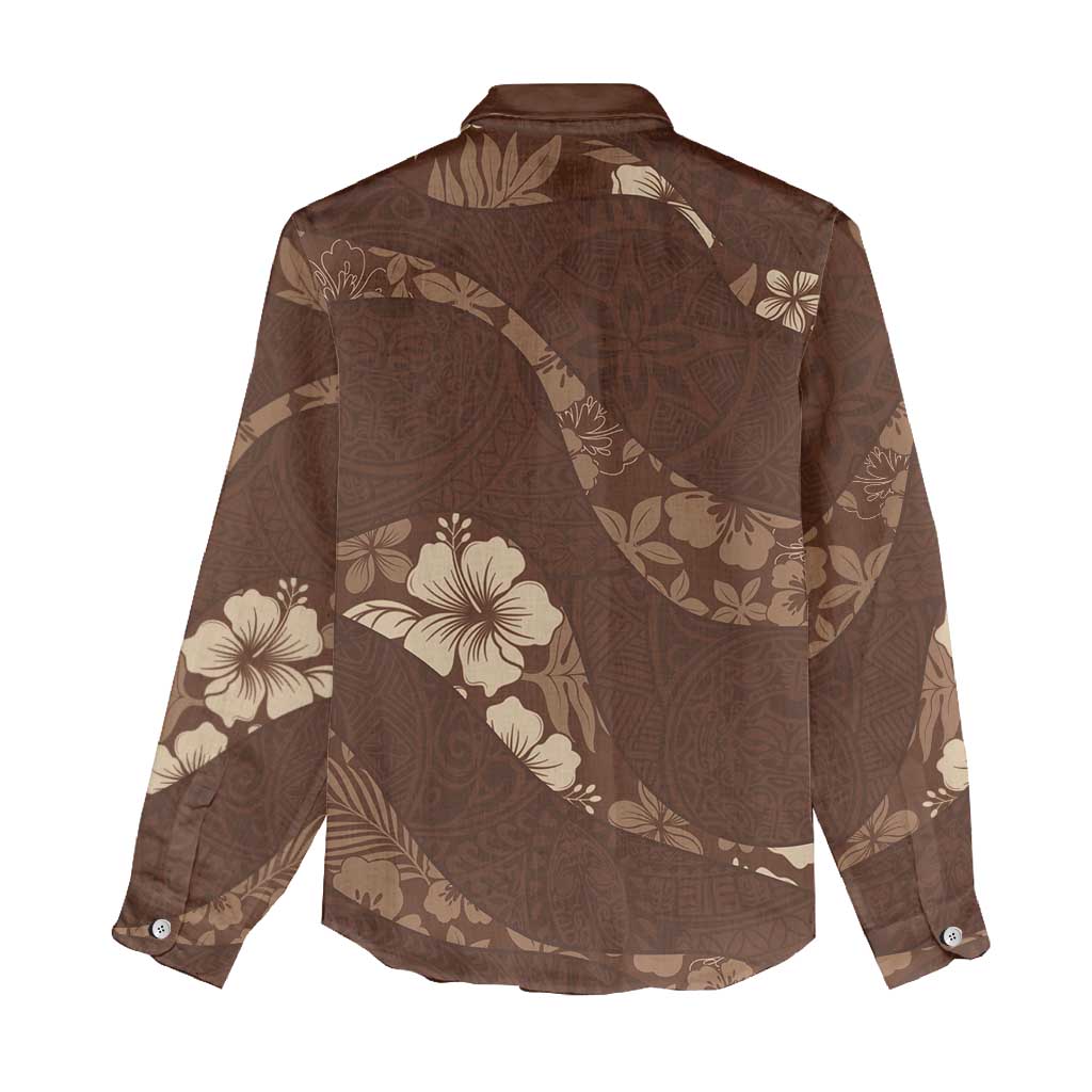 Aloha Hawaii Floral Tapa Women Casual Shirt Patchwork Mocha - Polynesian Pride