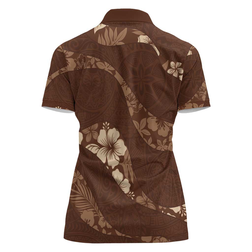 Aloha Hawaii Floral Tapa Women Polo Shirt Patchwork Mocha - Polynesian Pride