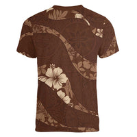 Aloha Hawaii Floral Tapa Women V-Neck T-Shirt Patchwork Mocha - Polynesian Pride