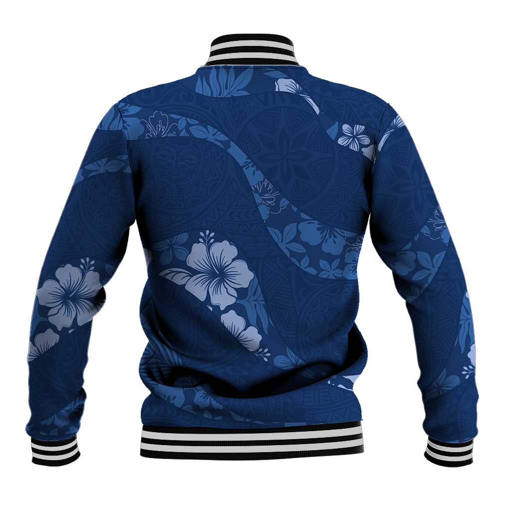 Aloha Hawaii Floral Tapa Baseball Jacket Patchwork Navy - Polynesian Pride