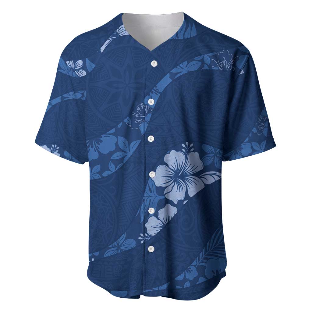 Aloha Hawaii Floral Tapa Baseball Jersey Patchwork Navy - Polynesian Pride