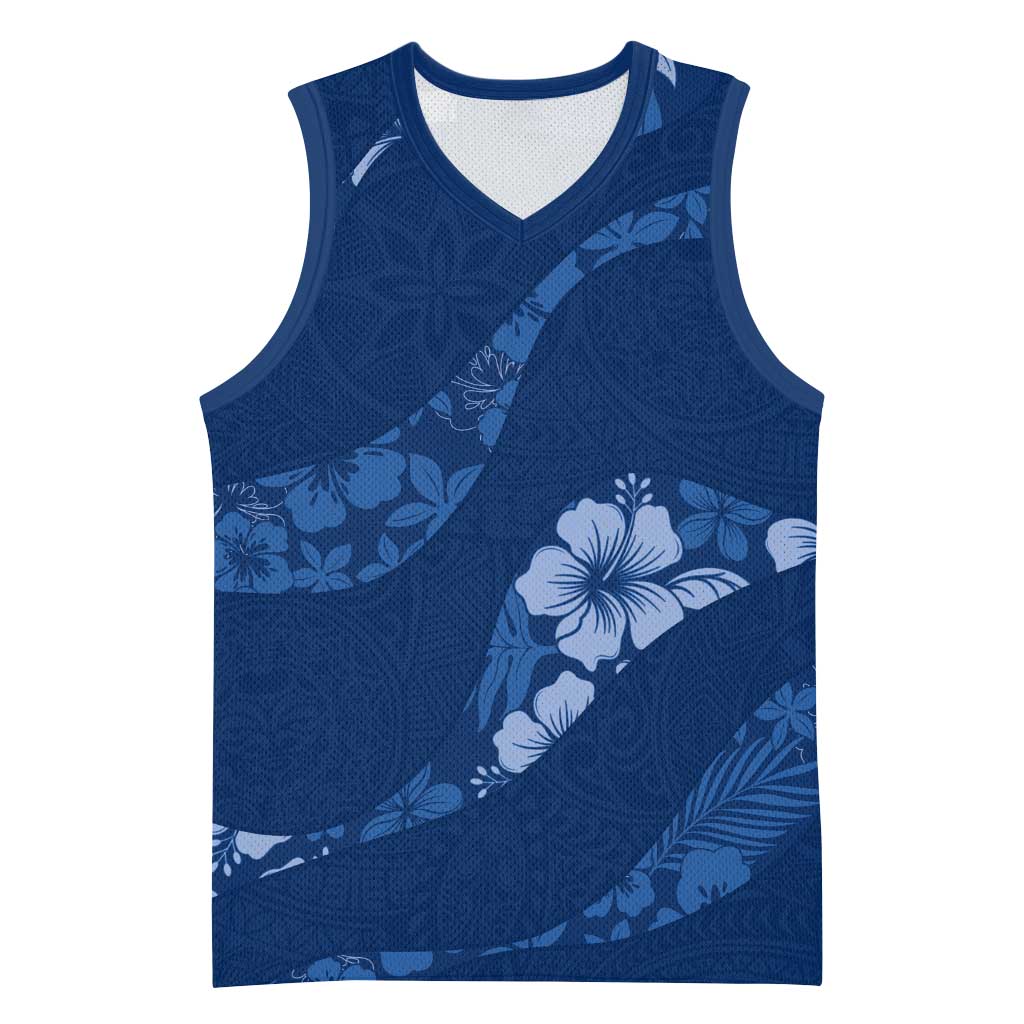 Aloha Hawaii Floral Tapa Basketball Jersey Patchwork Navy - Polynesian Pride