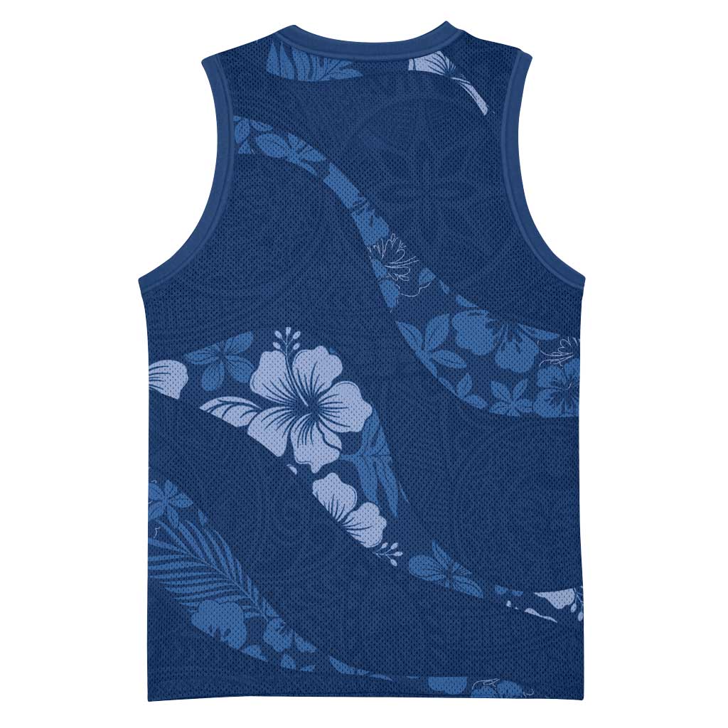 Aloha Hawaii Floral Tapa Basketball Jersey Patchwork Navy - Polynesian Pride