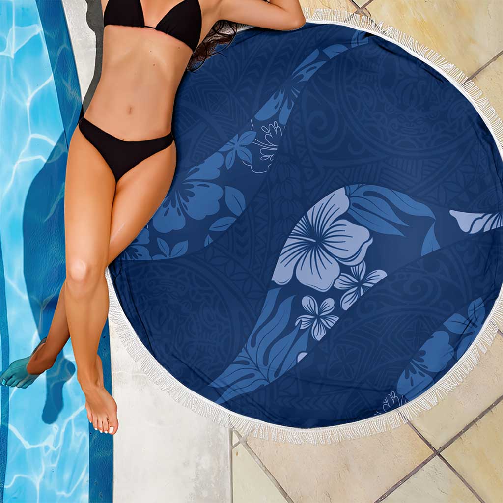 Aloha Hawaii Floral Tapa Beach Blanket Patchwork Navy - Polynesian Pride