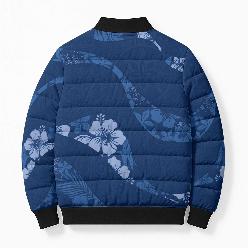 Aloha Hawaii Floral Tapa Bomber Puffer Jacket Patchwork Navy - Polynesian Pride