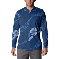 Aloha Hawaii Floral Tapa Button Sweatshirt Patchwork Navy - Polynesian Pride
