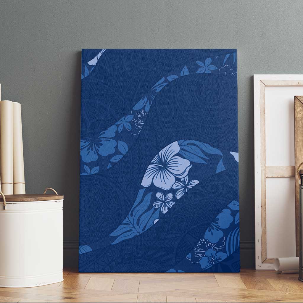 Aloha Hawaii Floral Tapa Canvas Wall Art Patchwork Navy - Polynesian Pride
