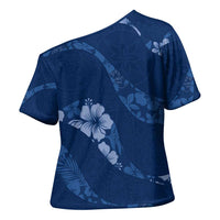 Aloha Hawaii Floral Tapa Cross Shoulder Shirt Patchwork Navy - Polynesian Pride