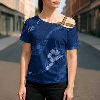Aloha Hawaii Floral Tapa Cross Shoulder Shirt Patchwork Navy - Polynesian Pride