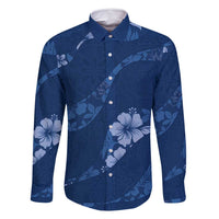 Aloha Hawaii Floral Tapa Family Matching Long Sleeve Bodycon Dress and Hawaiian Shirt Patchwork Navy - Polynesian Pride