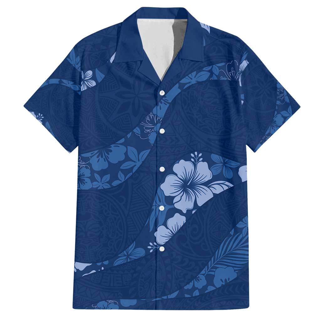 Aloha Hawaii Floral Tapa Family Matching Puletasi and Hawaiian Shirt Patchwork Navy - Polynesian Pride