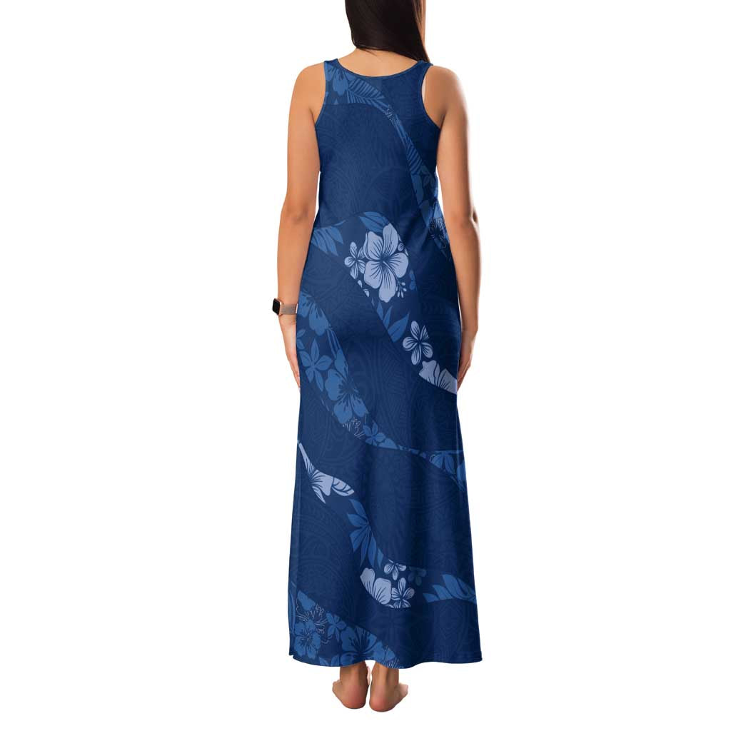 Aloha Hawaii Floral Tapa Family Matching Tank Maxi Dress and Hawaiian Shirt Patchwork Navy - Polynesian Pride