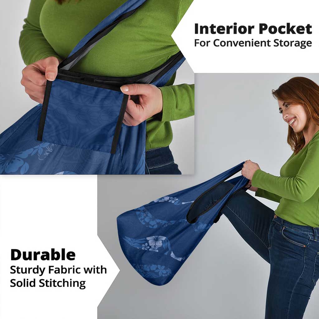 Aloha Hawaii Floral Tapa Grocery Bag Patchwork Navy - Polynesian Pride