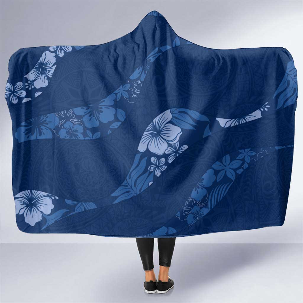 Aloha Hawaii Floral Tapa Hooded Blanket Patchwork Navy LT7 One Size Navy - Polynesian Pride