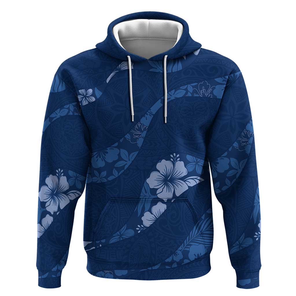 Aloha Hawaii Floral Tapa Hoodie Patchwork Navy - Polynesian Pride