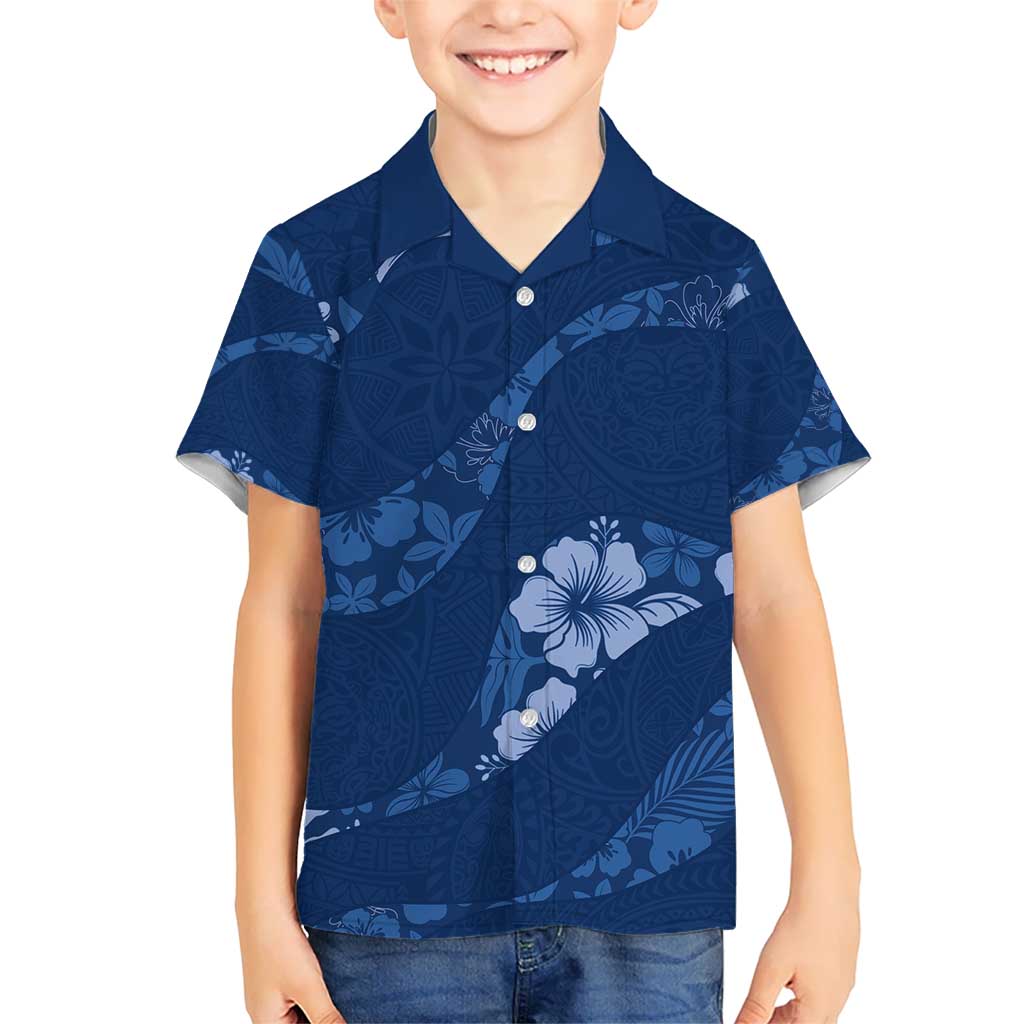 Aloha Hawaii Floral Tapa Kid Hawaiian Shirt Patchwork Navy LT7 Kid Navy - Polynesian Pride
