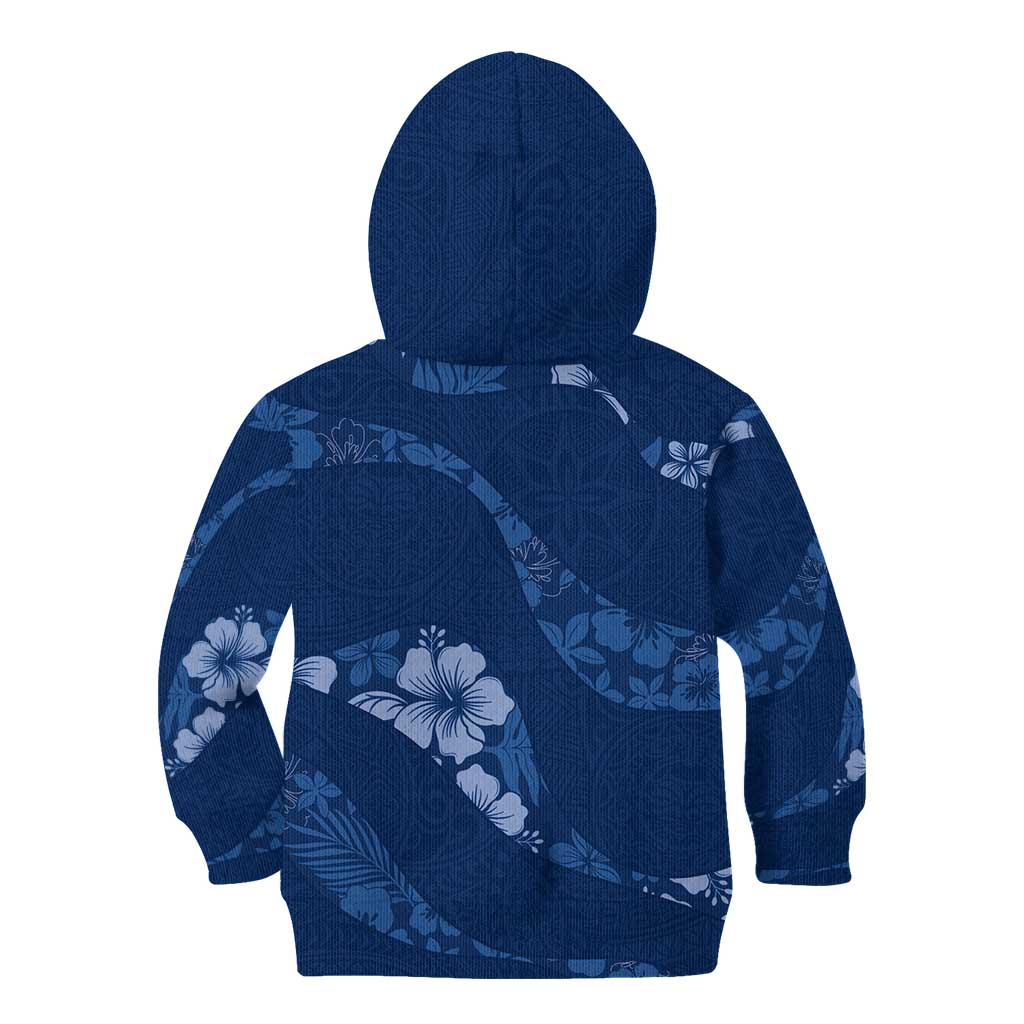 Aloha Hawaii Floral Tapa Kid Hoodie Patchwork Navy - Polynesian Pride