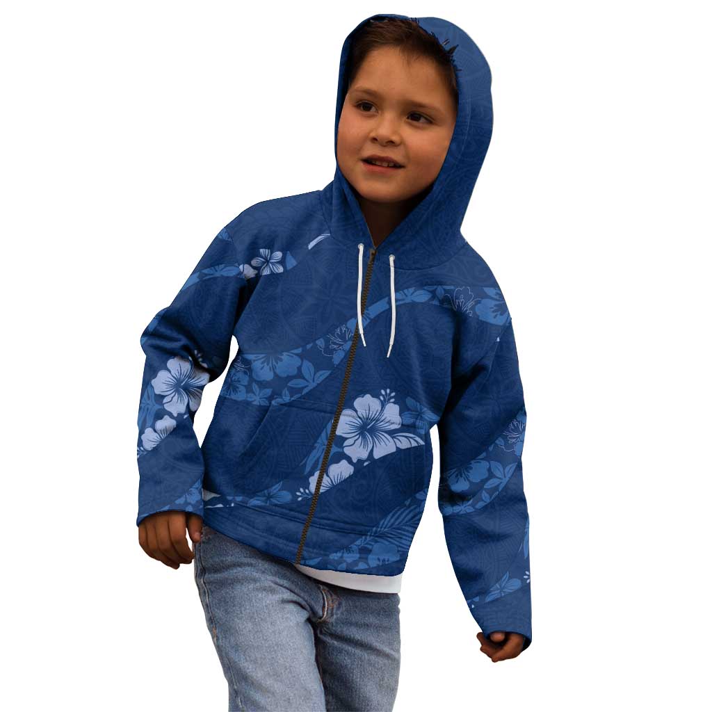 Aloha Hawaii Floral Tapa Kid Hoodie Patchwork Navy - Polynesian Pride