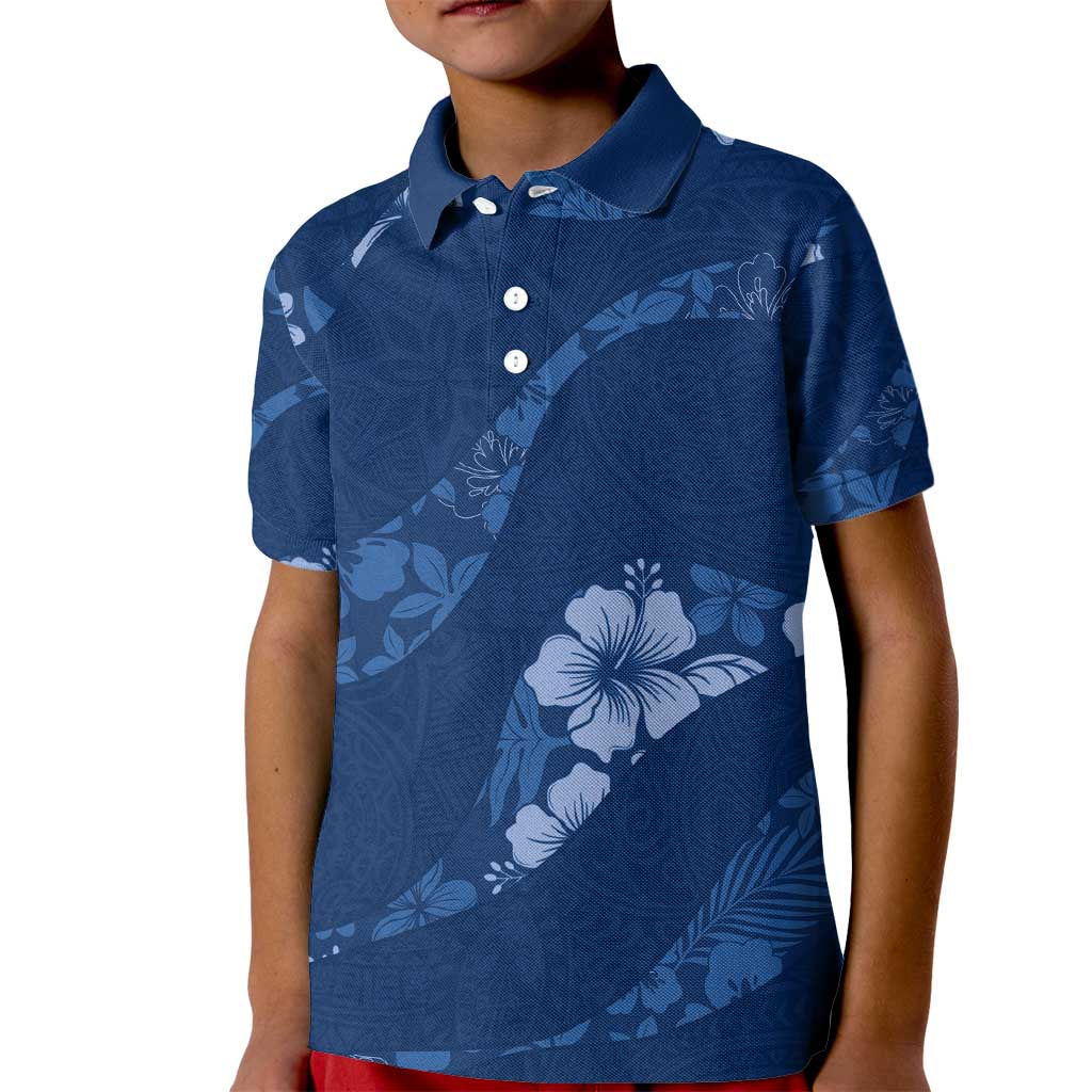 Aloha Hawaii Floral Tapa Kid Polo Shirt Patchwork Navy LT7 Kid Navy - Polynesian Pride