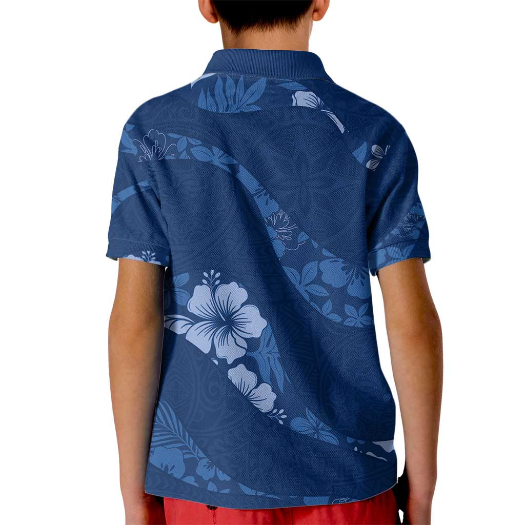 Aloha Hawaii Floral Tapa Kid Polo Shirt Patchwork Navy - Polynesian Pride