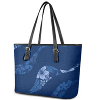Aloha Hawaii Floral Tapa Leather Tote Bag Patchwork Navy - Polynesian Pride