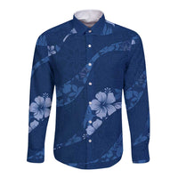 Aloha Hawaii Floral Tapa Long Sleeve Button Shirt Patchwork Navy - Polynesian Pride