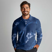 Aloha Hawaii Floral Tapa Long Sleeve Polo Shirt Patchwork Navy - Polynesian Pride