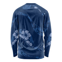 Aloha Hawaii Floral Tapa Long Sleeve Shirt Patchwork Navy - Polynesian Pride