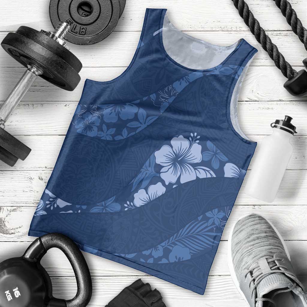 Aloha Hawaii Floral Tapa Men Tank Top Patchwork Navy - Polynesian Pride