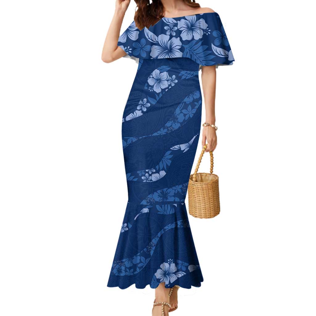 Aloha Hawaii Floral Tapa Mermaid Dress Patchwork Navy - Polynesian Pride