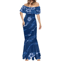 Aloha Hawaii Floral Tapa Mermaid Dress Patchwork Navy - Polynesian Pride