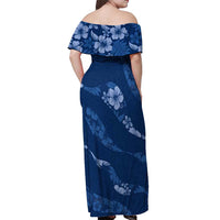 Aloha Hawaii Floral Tapa Off Shoulder Maxi Dress Patchwork Navy - Polynesian Pride