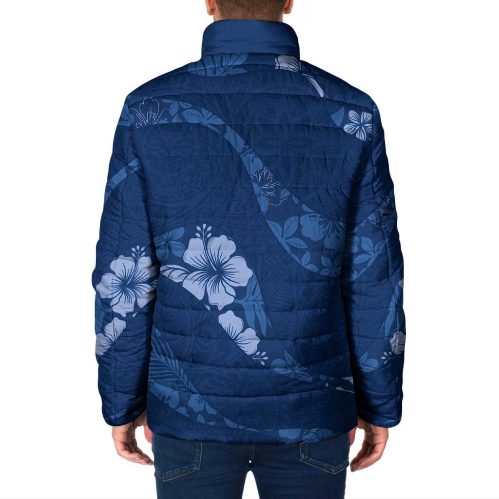 Aloha Hawaii Floral Tapa Padded Jacket Patchwork Navy - Polynesian Pride