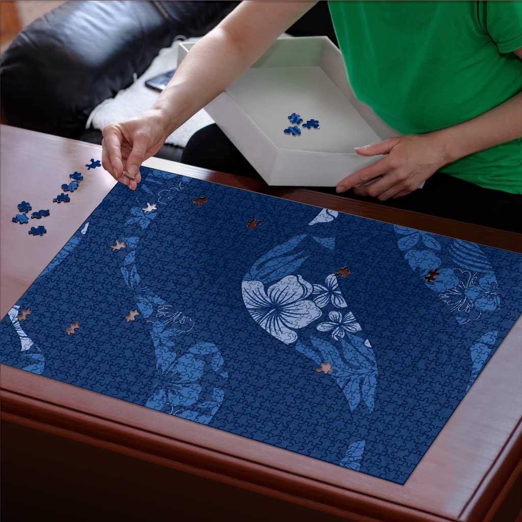 Aloha Hawaii Floral Tapa Puzzle Patchwork Navy - Polynesian Pride