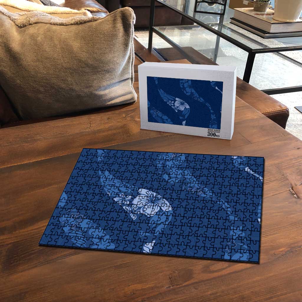 Aloha Hawaii Floral Tapa Puzzle Patchwork Navy - Polynesian Pride