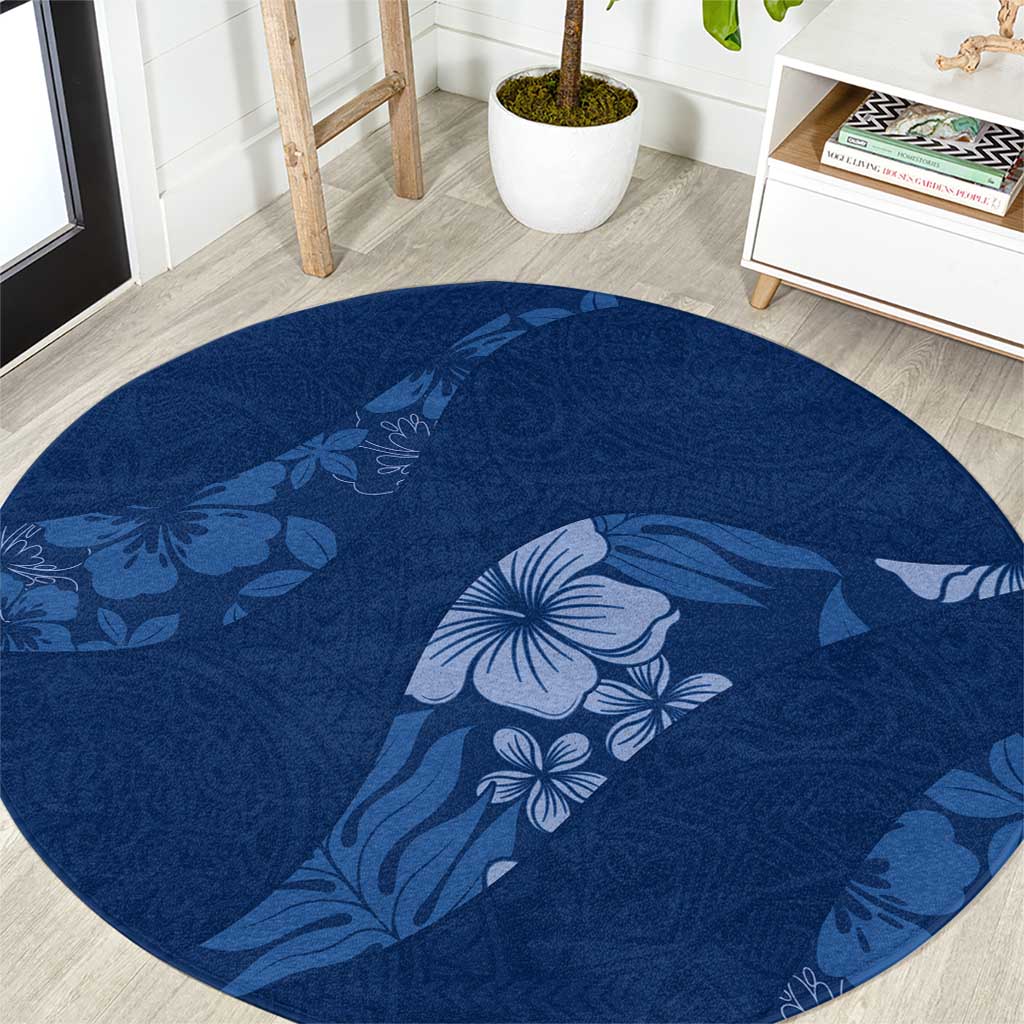 Aloha Hawaii Floral Tapa Round Carpet Patchwork Navy - Polynesian Pride