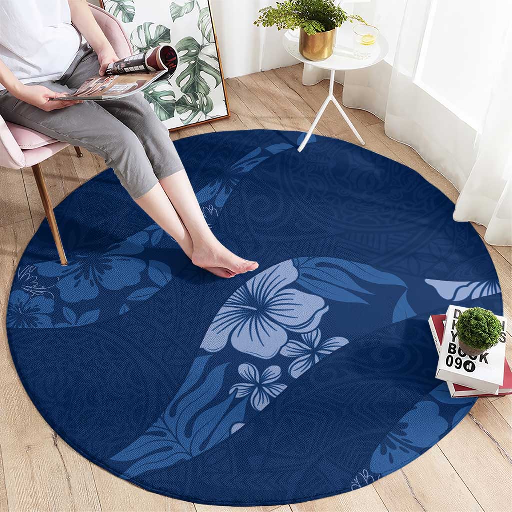 Aloha Hawaii Floral Tapa Round Carpet Patchwork Navy - Polynesian Pride