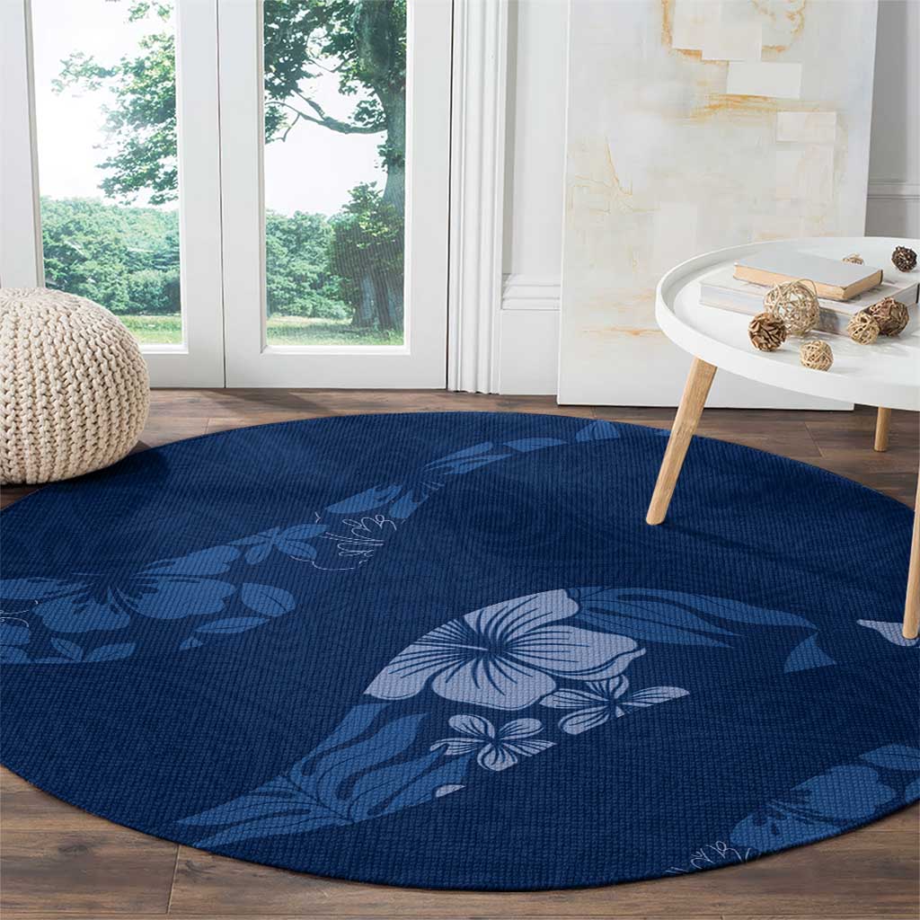 Aloha Hawaii Floral Tapa Round Carpet Patchwork Navy - Polynesian Pride
