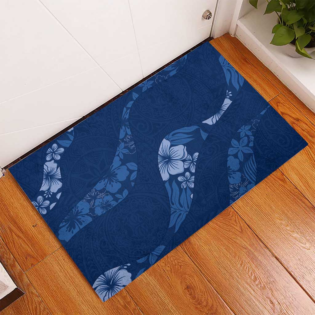 Aloha Hawaii Floral Tapa Rubber Doormat Patchwork Navy - Polynesian Pride