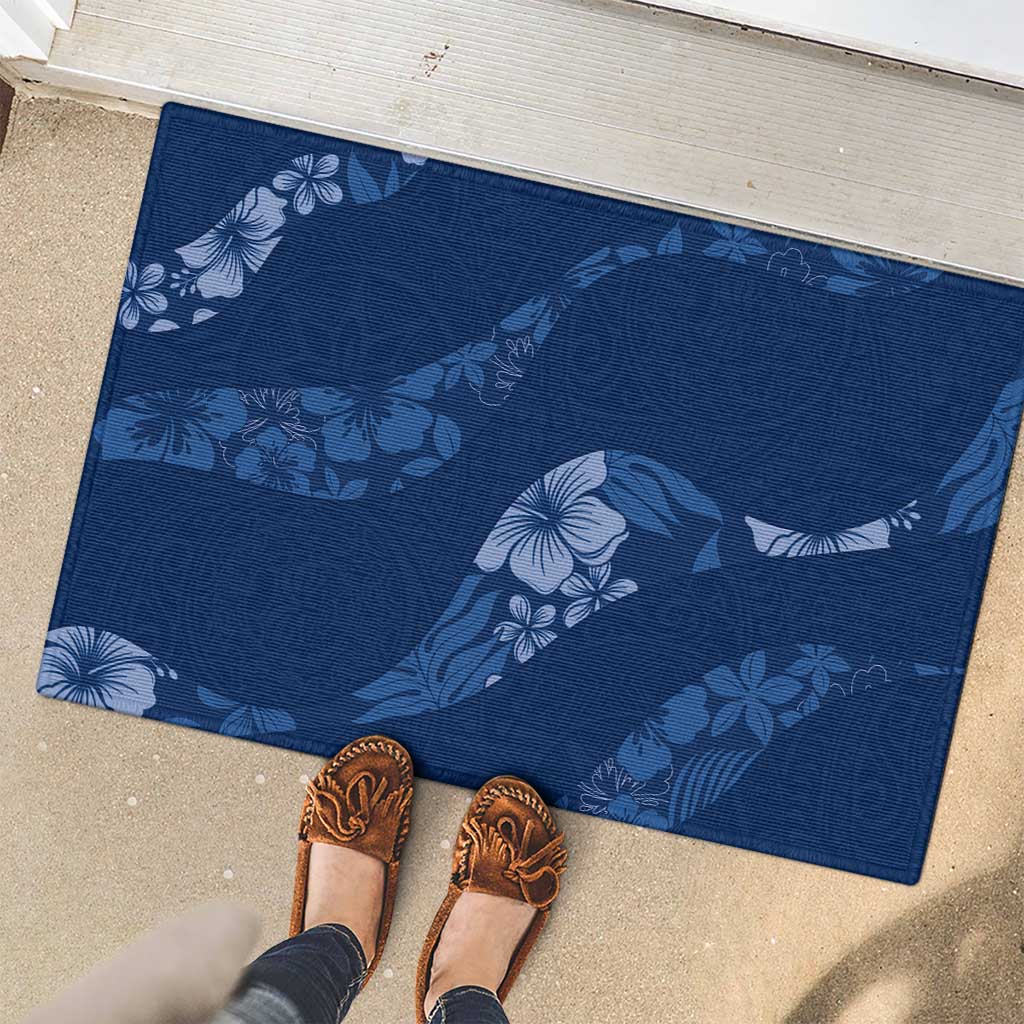 Aloha Hawaii Floral Tapa Rubber Doormat Patchwork Navy - Polynesian Pride