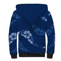 Aloha Hawaii Floral Tapa Sherpa Hoodie Patchwork Navy - Polynesian Pride