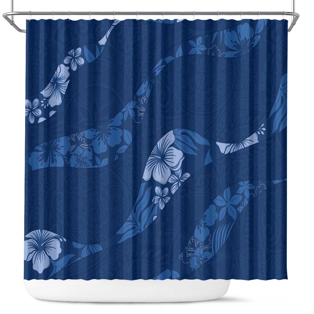 Aloha Hawaii Floral Tapa Shower Curtain Patchwork Navy LT7 Navy - Polynesian Pride