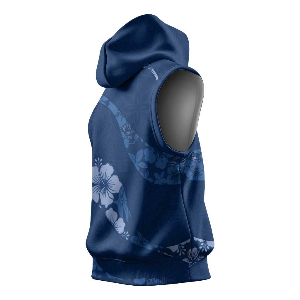 Aloha Hawaii Floral Tapa Sleeveless Hoodie Patchwork Navy - Polynesian Pride