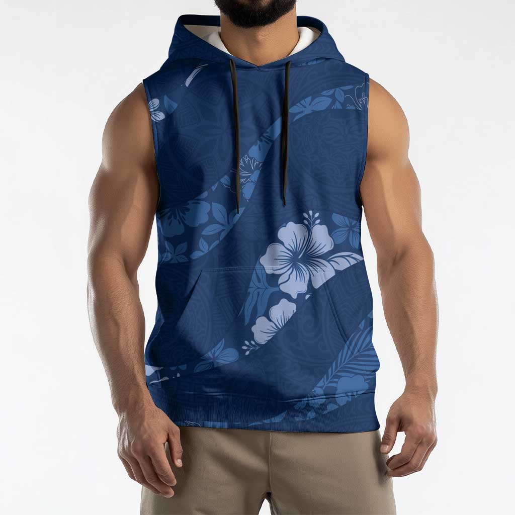 Aloha Hawaii Floral Tapa Sleeveless Hoodie Patchwork Navy - Polynesian Pride