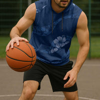 Aloha Hawaii Floral Tapa Sleeveless Hoodie Patchwork Navy - Polynesian Pride