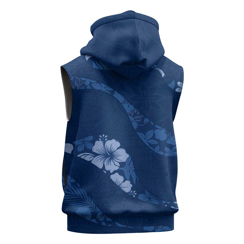 Aloha Hawaii Floral Tapa Sleeveless Zip Hoodie Patchwork Navy LT7
